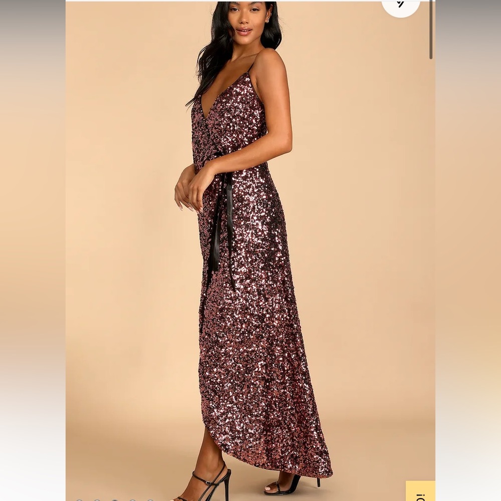 Lulus Dazzle Through the Night Mauve Sequin Wrap Maxi Dress